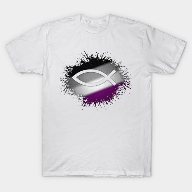 Paint Splatter Asexual Pride Flag Fish Symbol T-Shirt by LiveLoudGraphics